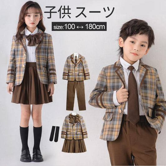 入学式 スーツ 子供 セーラー服 チェックスカート キッズ 卒業式 5点セット 女子学生制服 上下セット フォーマル スクールシkidssuit-006