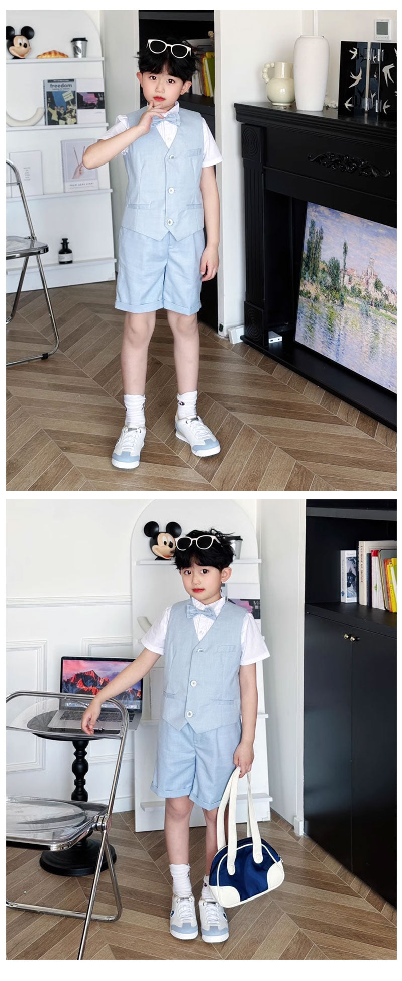 キッズ ファッション 子供服 フォーマルスーツ 男の子スーツ 半袖シャツ ベスト パンツ 蝶ネクタイ 3点セット 4点セット 半袖 おしゃれ 無地 ジュニア 男の子 入学式 卒業式 結婚式 パーティー 発表会 誕生日プレゼント 七五三 3色 90-130cm