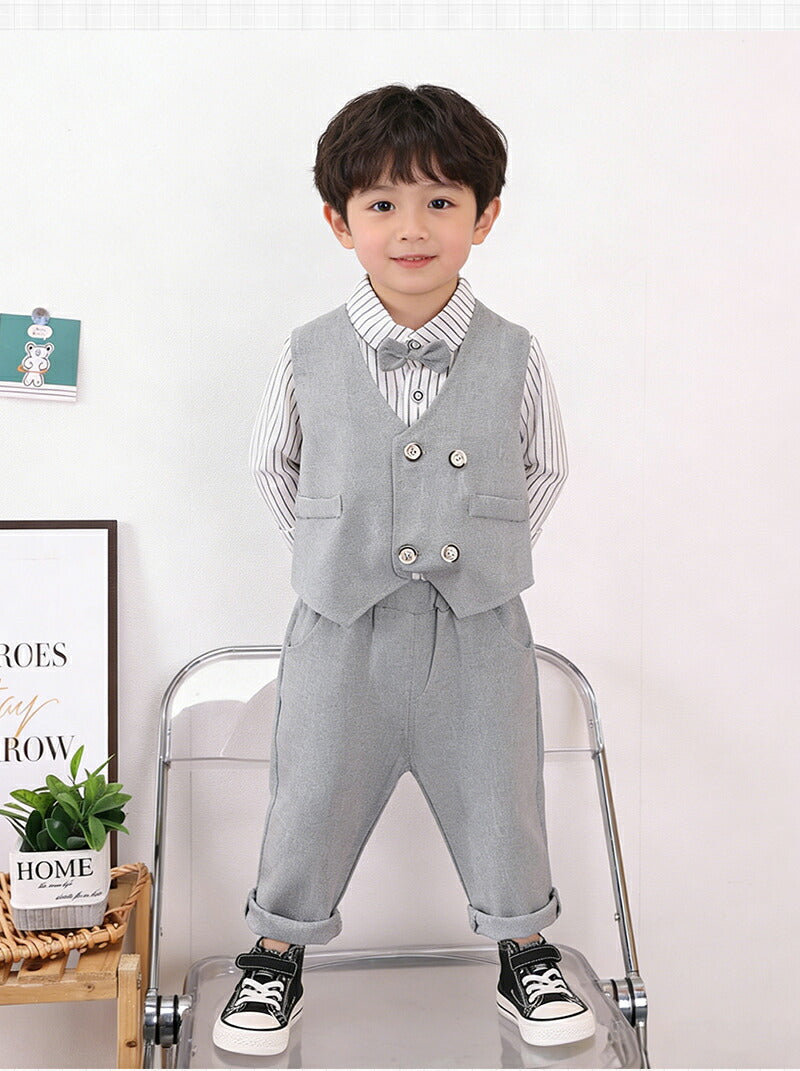 キッズスーツ 男の子 4点セット 子供スーツ フォーマル スーツ 上下セット キッズ 長袖 ベスト シャツ パンツ 洋服 七五三 子供服 赤ちゃん ベビー セットアップ おしゃれ 結婚式 入学式 入園式 卒園式