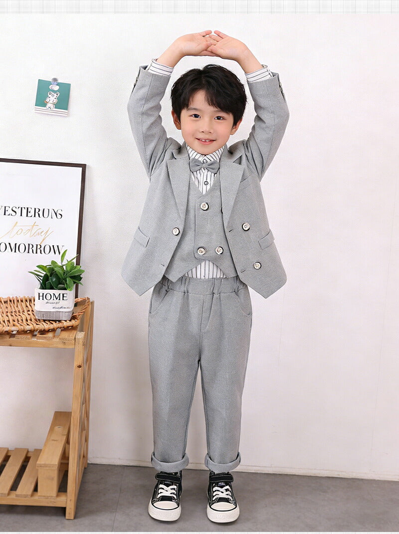 キッズスーツ 男の子 4点セット 子供スーツ フォーマル スーツ 上下セット キッズ 長袖 ベスト シャツ パンツ 洋服 七五三 子供服 赤ちゃん ベビー セットアップ おしゃれ 結婚式 入学式 入園式 卒園式
