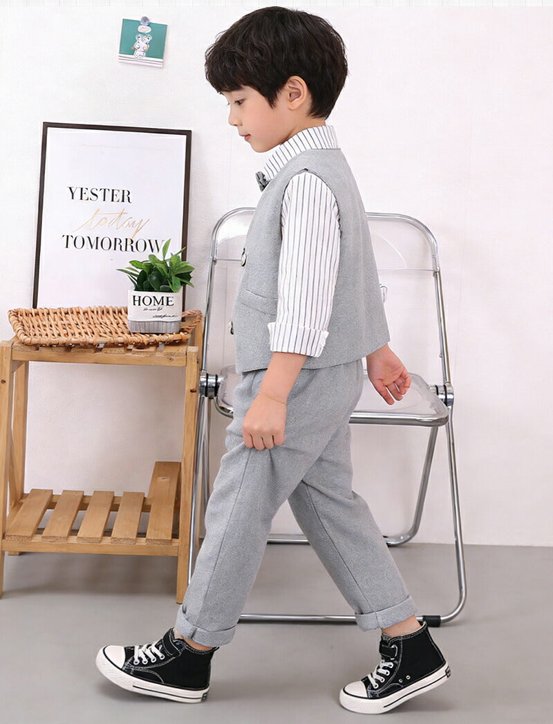 キッズスーツ 男の子 4点セット 子供スーツ フォーマル スーツ 上下セット キッズ 長袖 ベスト シャツ パンツ 洋服 七五三 子供服 赤ちゃん ベビー セットアップ おしゃれ 結婚式 入学式 入園式 卒園式