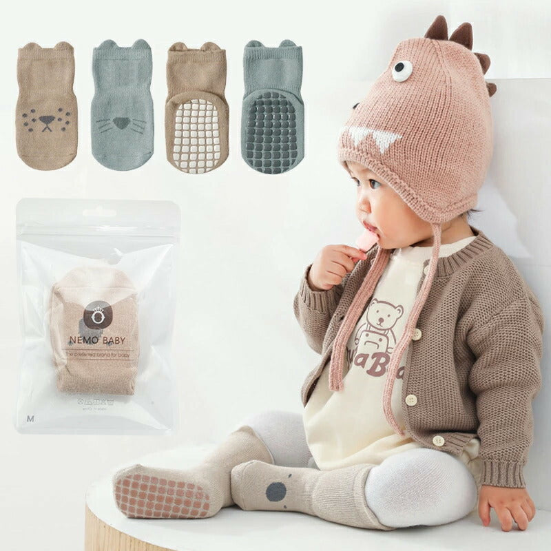 ベビー 靴下 3枚セット 滑り止め付き ３足セット ベビーソックス 可愛いアニマル柄 かわいい 赤ちゃん靴下 おしゃれ 保育園 厚手 薄手 歩く練習靴下 男児 女児 赤ちゃん ルームソックス コットン キュート 女の子 男の子 綿