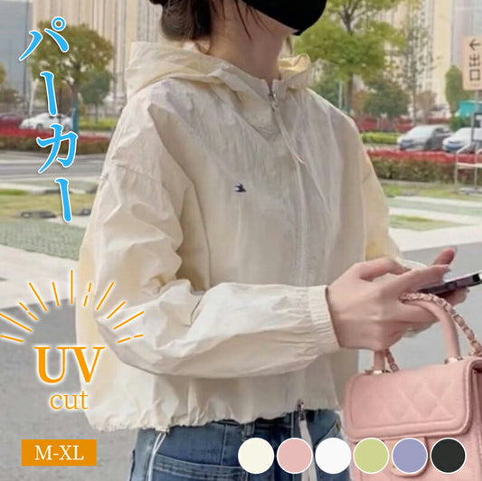 uvカット パーカー UV  UPF50+ UVパーカー レディース 夏 薄手 ショート丈 ジャケット 紫外線対策 ラッシュガード ブルゾン 送料無料ダブルジップファスナー カラフル かわいい おしゃれ クロップド丈  春夏 UV対策