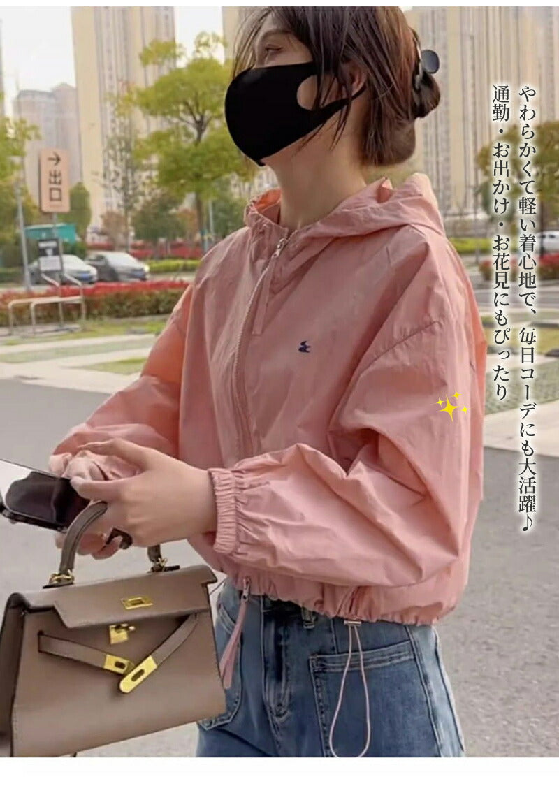 uvカット パーカー UV  UPF50+ UVパーカー レディース 夏 薄手 ショート丈 ジャケット 紫外線対策 ラッシュガード ブルゾン 送料無料ダブルジップファスナー カラフル かわいい おしゃれ クロップド丈  春夏 UV対策
