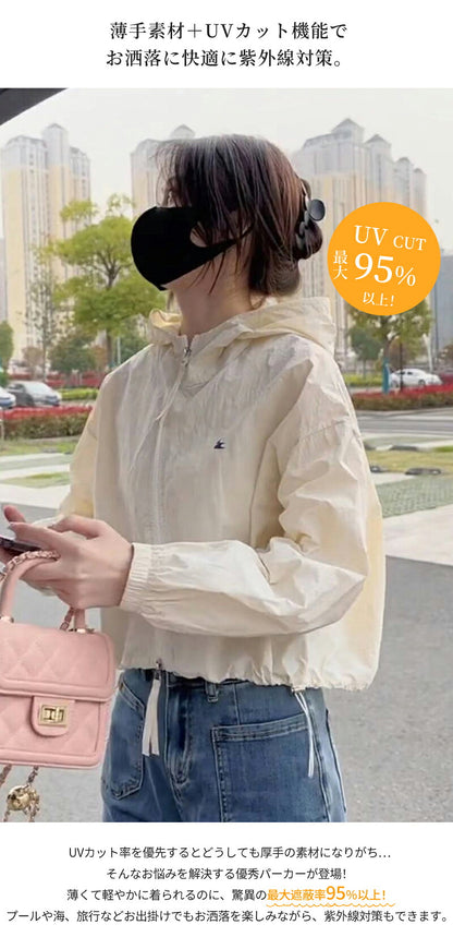 uvカット パーカー UV  UPF50+ UVパーカー レディース 夏 薄手 ショート丈 ジャケット 紫外線対策 ラッシュガード ブルゾン 送料無料ダブルジップファスナー カラフル かわいい おしゃれ クロップド丈  春夏 UV対策