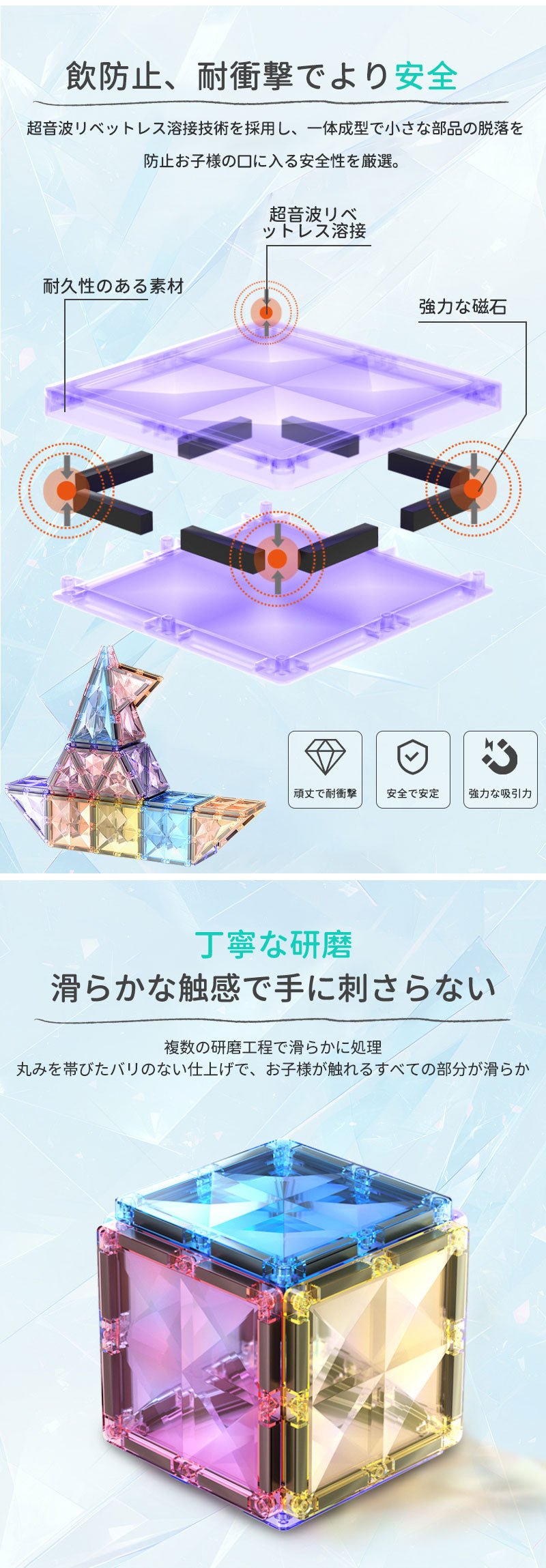 マグネットブロック 知育玩具 カラフルパズル 幼児 子供 男の子 女の子 3歳 4歳 5歳 教育 発育 創造 自由 自在 ギフト プレゼント お祝い