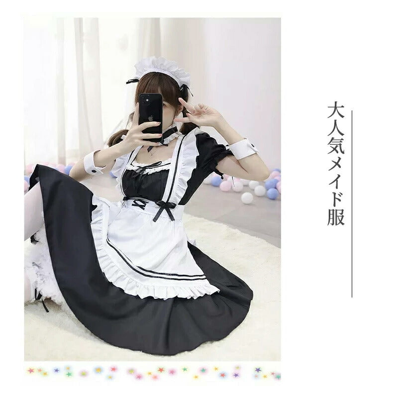 メイド服 メイド 服 6点セット コスプレ 可愛い 女の子 レディース メンズ 半袖 ロリータ ワンピース リボン 黒 ピンク ハロウィン 衣装 大きいサイズ 定番 S-5XL 男性ウケ かわいい 洋服 クラシカル ゴスロリ