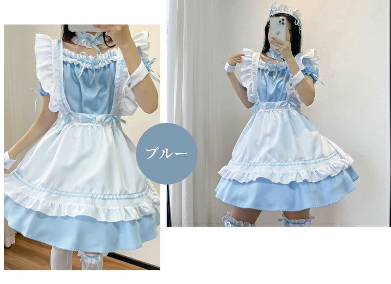 メイド服 メイド 服 6点セット コスプレ 可愛い 女の子 レディース メンズ 半袖 ロリータ ワンピース リボン 黒 ピンク ハロウィン 衣装 大きいサイズ 定番 S-5XL 男性ウケ かわいい 洋服 クラシカル ゴスロリ