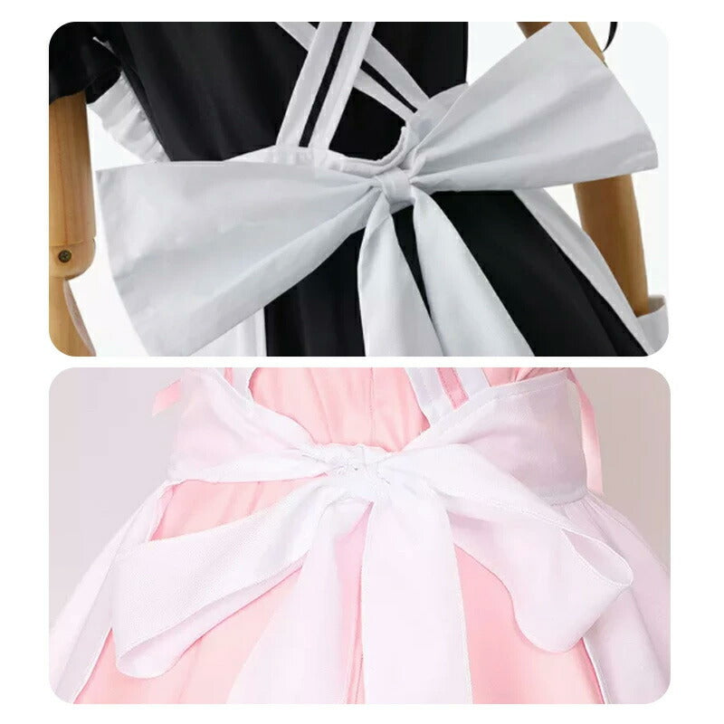 メイド服 メイド 服 6点セット コスプレ 可愛い 女の子 レディース メンズ 半袖 ロリータ ワンピース リボン 黒 ピンク ハロウィン 衣装 大きいサイズ 定番 S-5XL 男性ウケ かわいい 洋服 クラシカル ゴスロリ