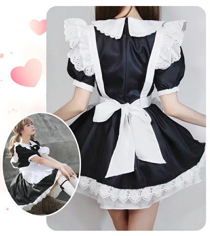 メイド服 ハロウィン コスプレ メイド 可愛い 女の子 セクシー カップル ロリータ 定番 衣装 レディース エプロン ドレス アリス風仮装 男ウケ 大きいサイズ 頭飾り カチューシャ 女子会 豪華6点セット ブラック アイドル 黒 学園祭  S-2XL
