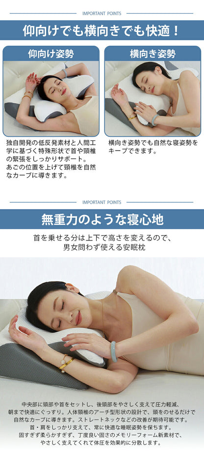 【凹型の中空設計】枕 まくら 低反発  マクラ ストレートネック 横向き寝 送料無料 低い 柔らかい 低反発枕 頚椎 スマホ首 グッズ  洗える 快眠 安眠 健康枕 まくら 枕カバー pillow 仰向け・横向き おすすめ ギフト プレゼント