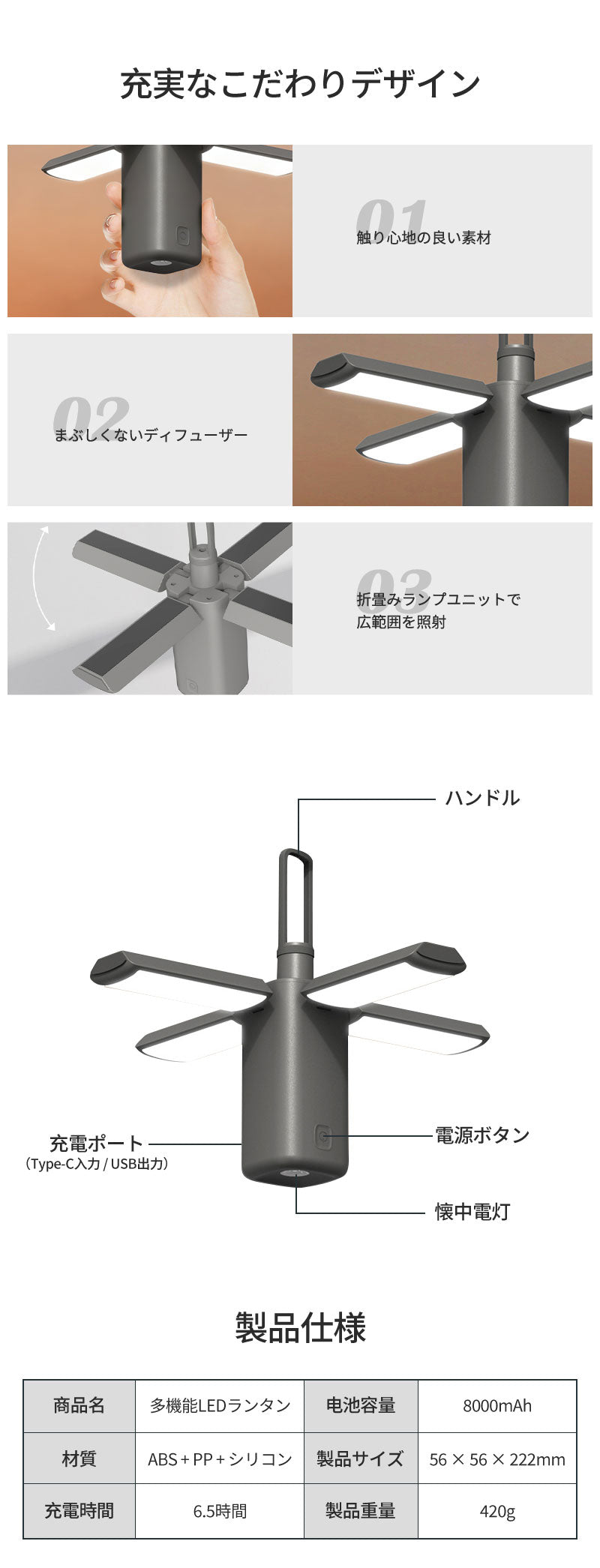 LED ランタン キャンプ 折りたたみ式 充電式 高輝度 明るい 小型 軽量 コンパクト おしゃれ 防水 防塵 防災 停電対策 長時間 便利 吊り下げ 卓上 アウトドア 釣り 登山 野外 防災用 懐中電灯 シーリングライト 電球色 かわいい