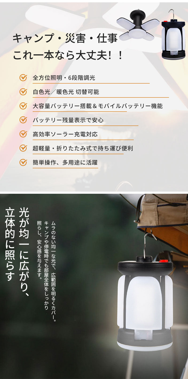 LEDランタン キャンプランタン USB充電式 大容量 折りたたみ式 高輝度 明るい 小型 軽量 コンパクト 防水 防塵 停電対策 長時間 便利 吊り下げ 卓上置き アウトドア キャンプライト モバイルバッテリー機能付 釣り 登山 野外