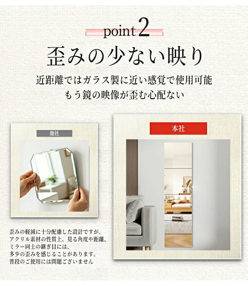 割れない鏡 全身鏡 アクリルミラー 20cm 30cm 2枚セット 4枚セット 6枚セット 貼る鏡 姿見鏡 ミラー 直角 丸角 飛散防止 二次災害防止 ケガ防止 穴あけ不要 賃貸OK 貼付け可能 両面シール付き 軽量 省スペース スクエアカット シート