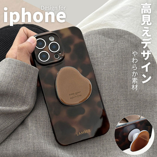 iPhoneケース iPhone17ケース iPhone17Pro iPhone16 グリップ付き スリム 耐衝撃 カメラ保護 指紋防止 レディース おしゃれ 韓国 べっ甲柄 レオパード ワンポイント 春 大人可愛い かわいい プチプラ スマホケース アイフォンケース