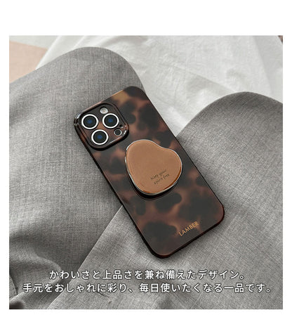 iPhoneケース iPhone17ケース iPhone17Pro iPhone16 グリップ付き スリム 耐衝撃 カメラ保護 指紋防止 レディース おしゃれ 韓国 べっ甲柄 レオパード ワンポイント 春 大人可愛い かわいい プチプラ スマホケース アイフォンケース