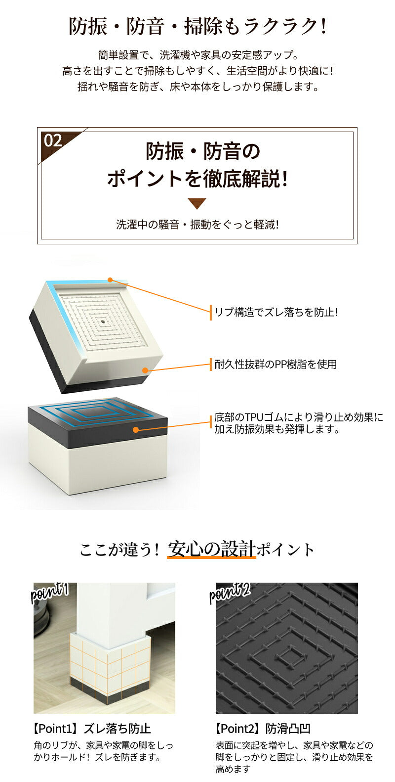 洗濯機 かさ上げ台 置き台 【4個入り】防振 防振ゴム 冷蔵庫 洗濯機置き台 高さ調整 底上げ 乾燥機 ドラム式 かさ上げ 足 防水 机 ベッド 洗濯機用 パン 台 継ぎ脚  防音 騒音対策 嵩上げ 防水パン 掃除 脚 継ぎ足し 1段 2段 3段