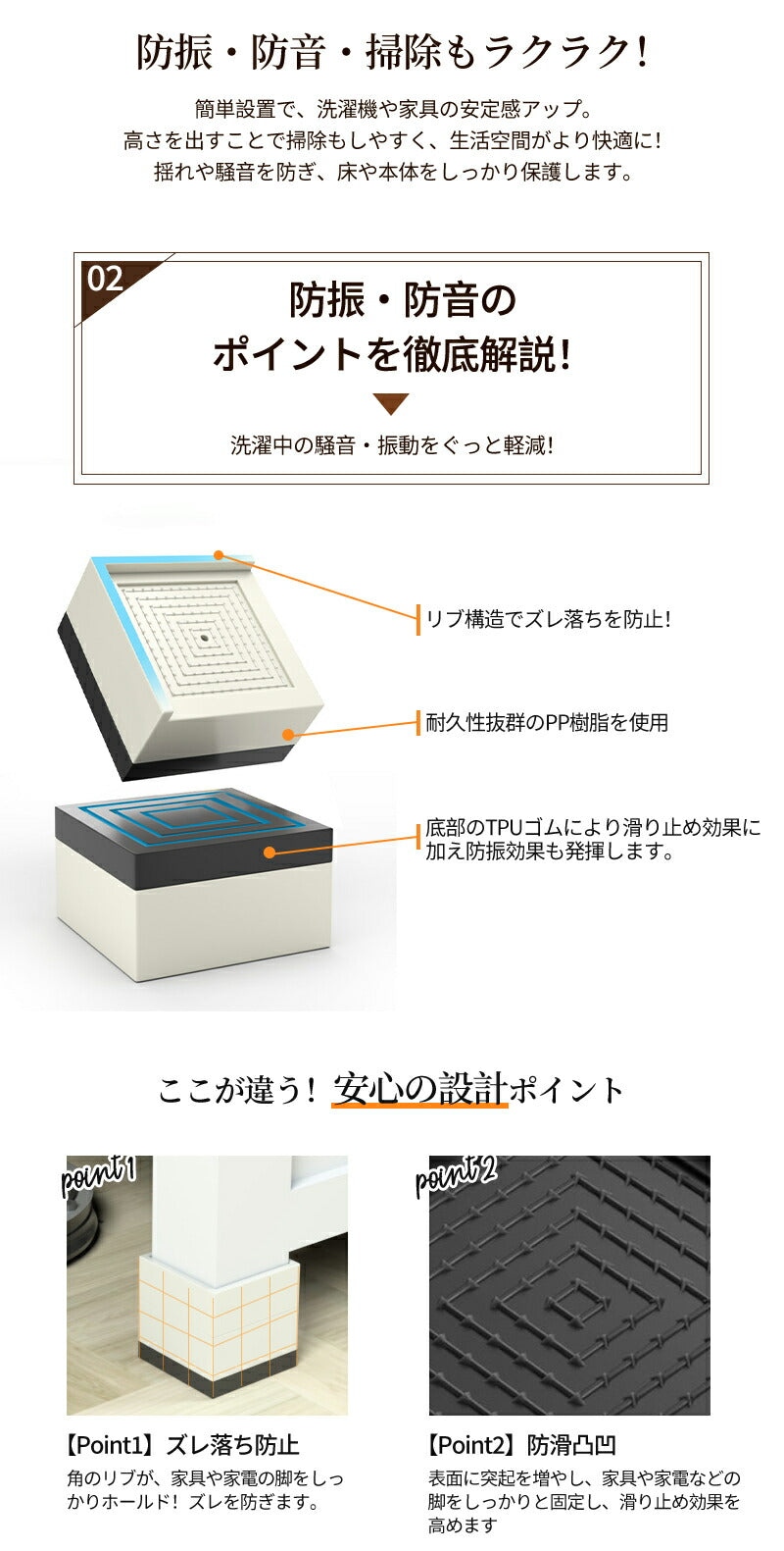 洗濯機 かさ上げ台 置き台 【4個入り】防振 防振ゴム 冷蔵庫 洗濯機置き台 高さ調整 底上げ 乾燥機 ドラム式 かさ上げ 足 防水 机 こたつ ベッド 洗濯機mount-022