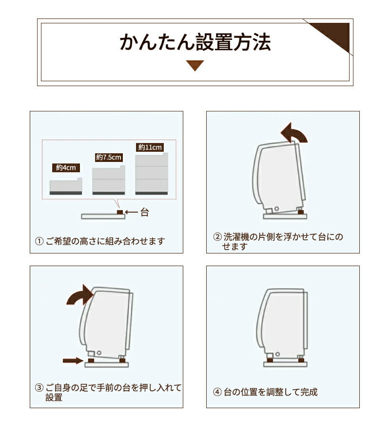 洗濯機 かさ上げ台 置き台 【4個入り】防振 防振ゴム 冷蔵庫 洗濯機置き台 高さ調整 底上げ 乾燥機 ドラム式 かさ上げ 足 防水 机 こたつ ベッド 洗濯機mount-023