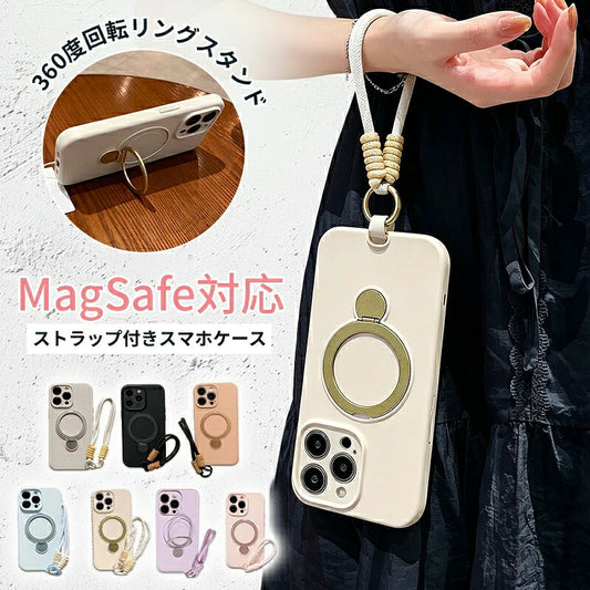 MagSafe ケース iPhone17 リング付きケース iPhone17Pro ケース MagSafe ストラップ マグセーフ スタンド iPhone16 ケース iPhone16Pro ケース スマホショルダー iPhone15 ケース カメラ保護 スタンド機能 携帯ケース スマホケース 韓国 おしゃれ