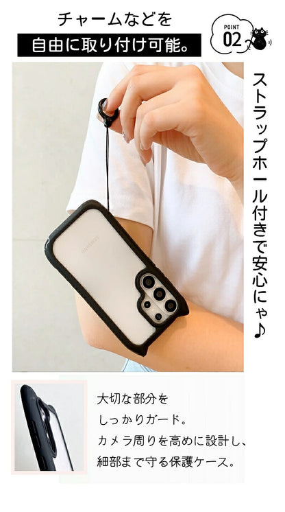 galaxy ケース s26 猫耳 ギャラクシー カバー クリア 透明 かわいい 韓国 おしゃれ S26EDGE ケース ショルダー スマホショルダー ストラップ カメラ保護 ねこ みみ 猫 携帯ケース スマホケース iPhone16Pro ケース iPhone16ProMax ケース