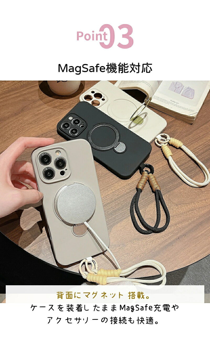 MagSafe ケース iPhone17 リング付きケース iPhone17Pro ケース MagSafe ストラップ マグセーフ スタンド iPhone16 ケース iPhone16Pro ケース スマホショルダー iPhone15 ケース カメラ保護 スタンド機能 携帯ケース スマホケース 韓国 おしゃれ