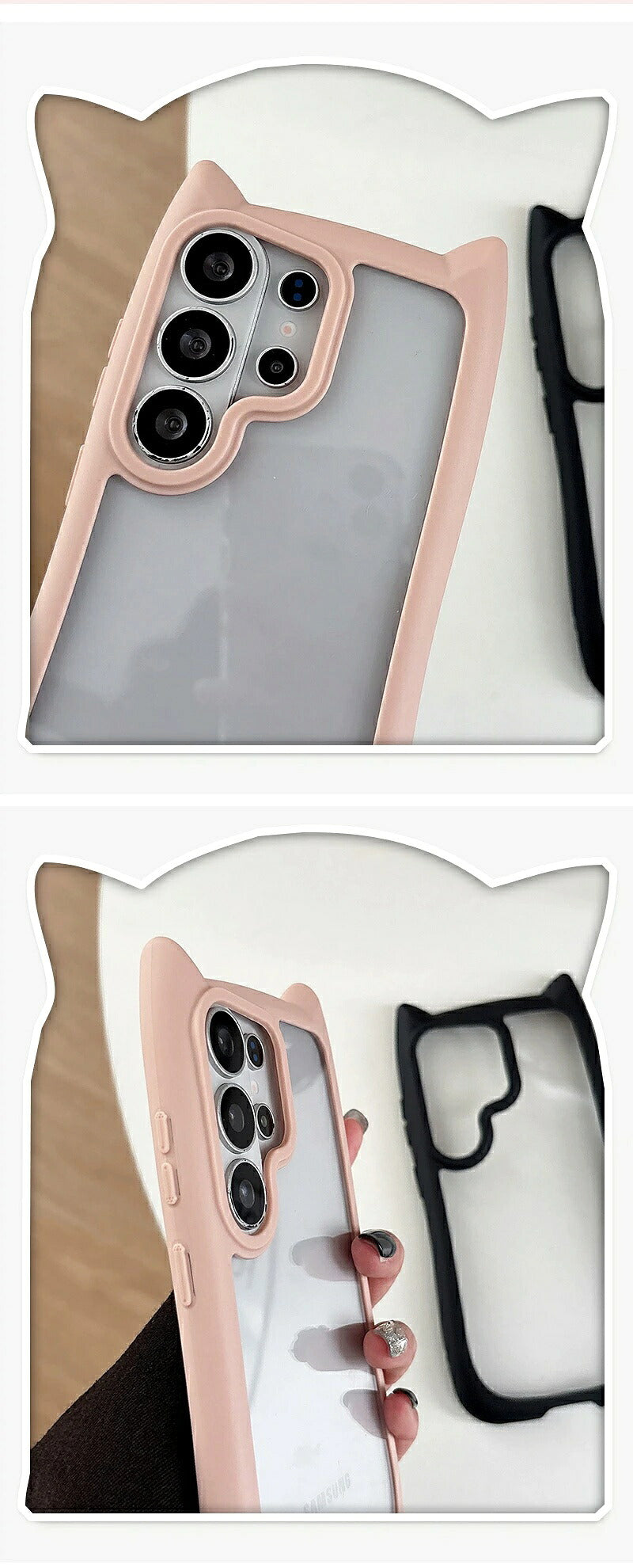 galaxy ケース s26 猫耳 ギャラクシー カバー クリア 透明 かわいい 韓国 おしゃれ S26EDGE ケース ショルダー スマホショルダー ストラップ カメラ保護 ねこ みみ 猫 携帯ケース スマホケース iPhone16Pro ケース iPhone16ProMax ケース