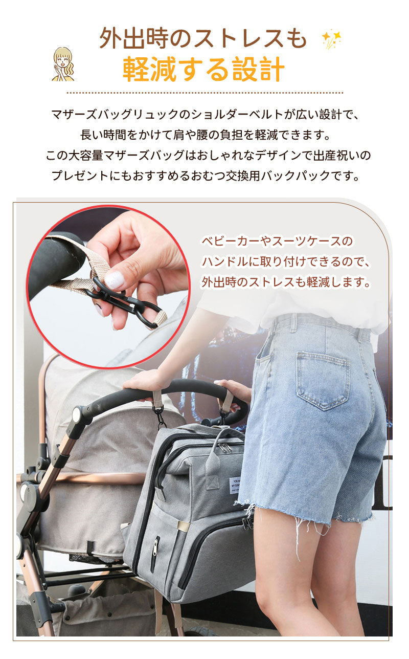 マザーズバッグ リュック ママバッグ  ベビーベッド マザーズリュック  軽量 大容量 ポータブルベビーベッド おむつ交換   添い寝 折りたたみベッド　撥水 mummy-bag-01