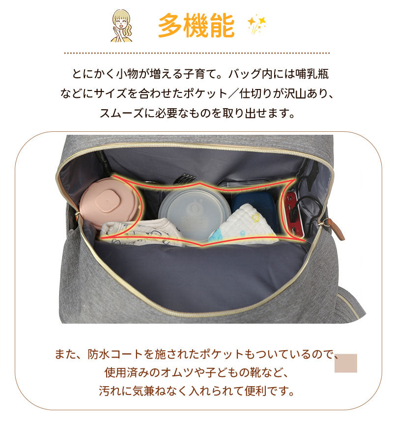 マザーズバッグ リュック ママバッグ  ベビーベッド マザーズリュック  軽量 大容量 ポータブルベビーベッド おむつ交換  蚊帳付き USBポートポーチ付き　mummy-bag-02