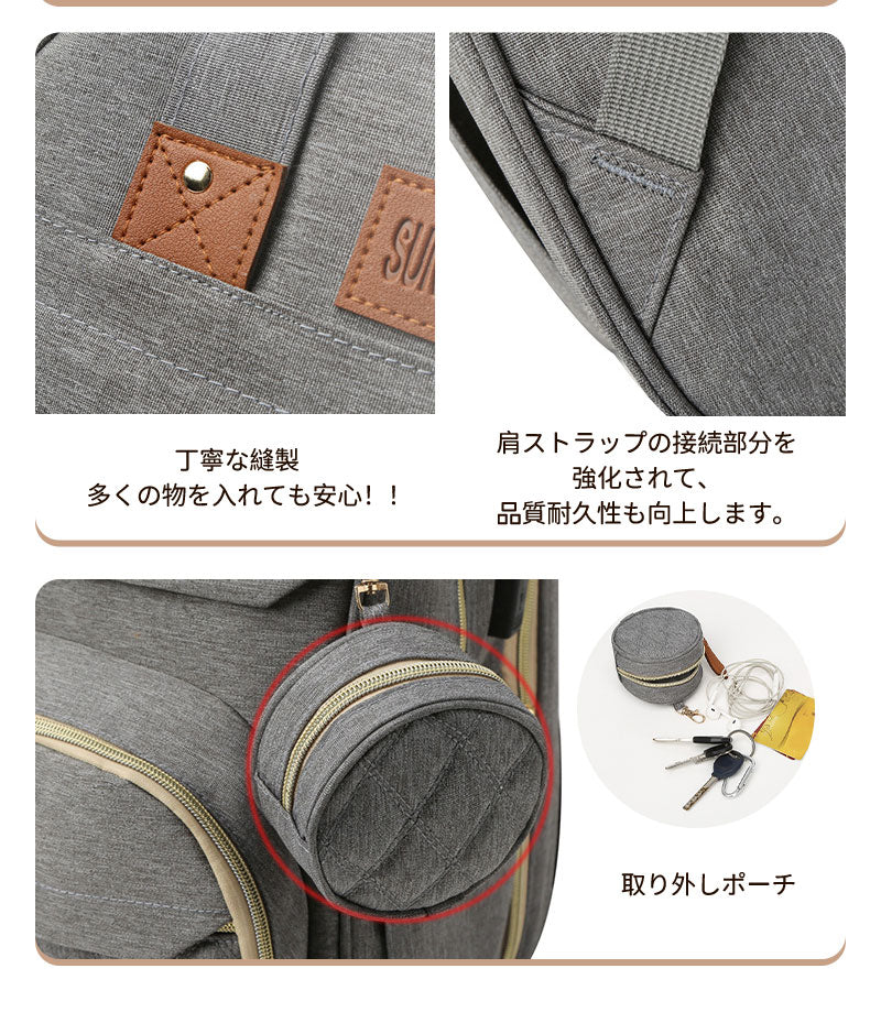 マザーズバッグ リュック ママバッグ  ベビーベッド マザーズリュック  軽量 大容量 ポータブルベビーベッド おむつ交換  蚊帳付き USBポートポーチ付き　mummy-bag-02