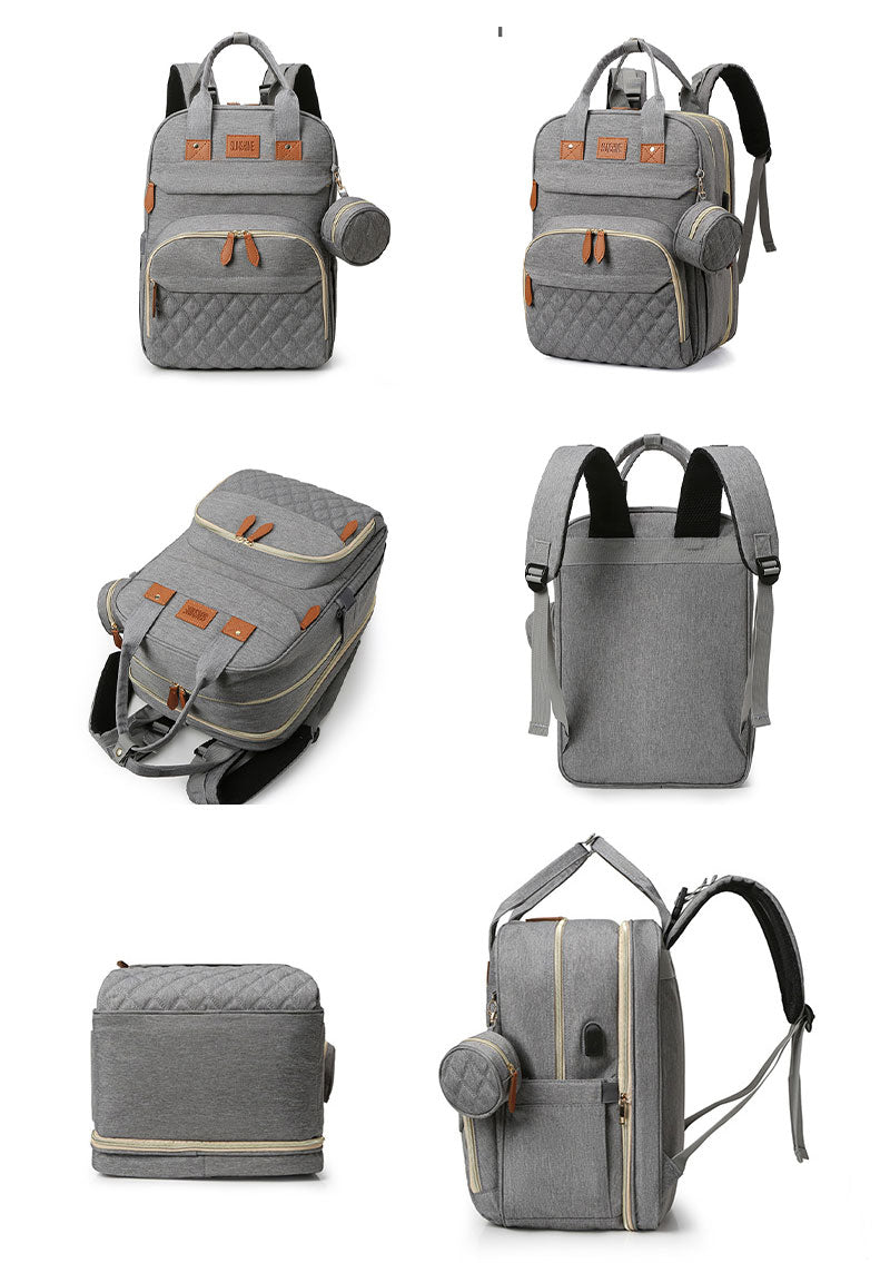 マザーズバッグ リュック ママバッグ  ベビーベッド マザーズリュック  軽量 大容量 ポータブルベビーベッド おむつ交換  蚊帳付き USBポートポーチ付き　mummy-bag-02