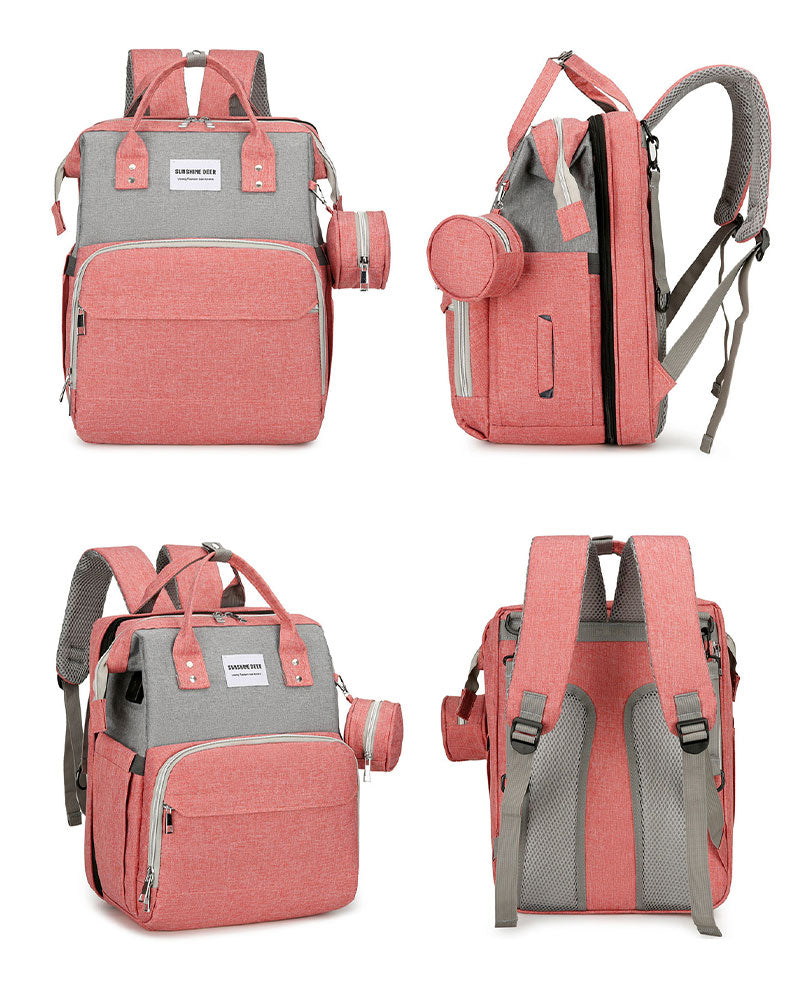 マザーズバッグ リュック ママバッグ  ベビーベッド マザーズリュック  軽量 大容量 ポータブルベビーベッド おむつ交換  蚊帳付き USBポート　ポーチ付きmummy-bag-03