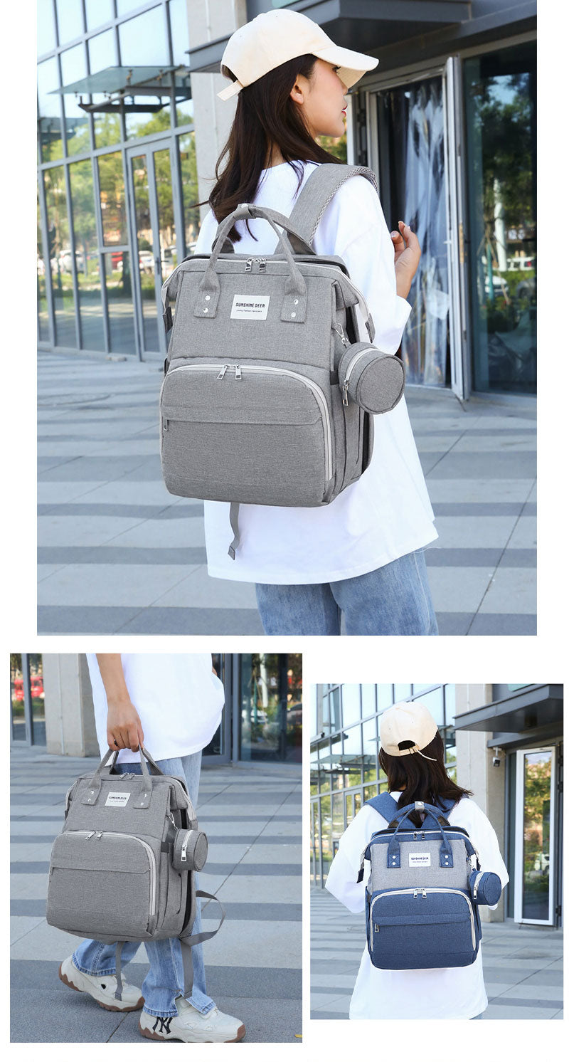 マザーズバッグ リュック ママバッグ  ベビーベッド マザーズリュック  軽量 大容量 ポータブルベビーベッド おむつ交換  蚊帳付き USBポート　ポーチ付きmummy-bag-03