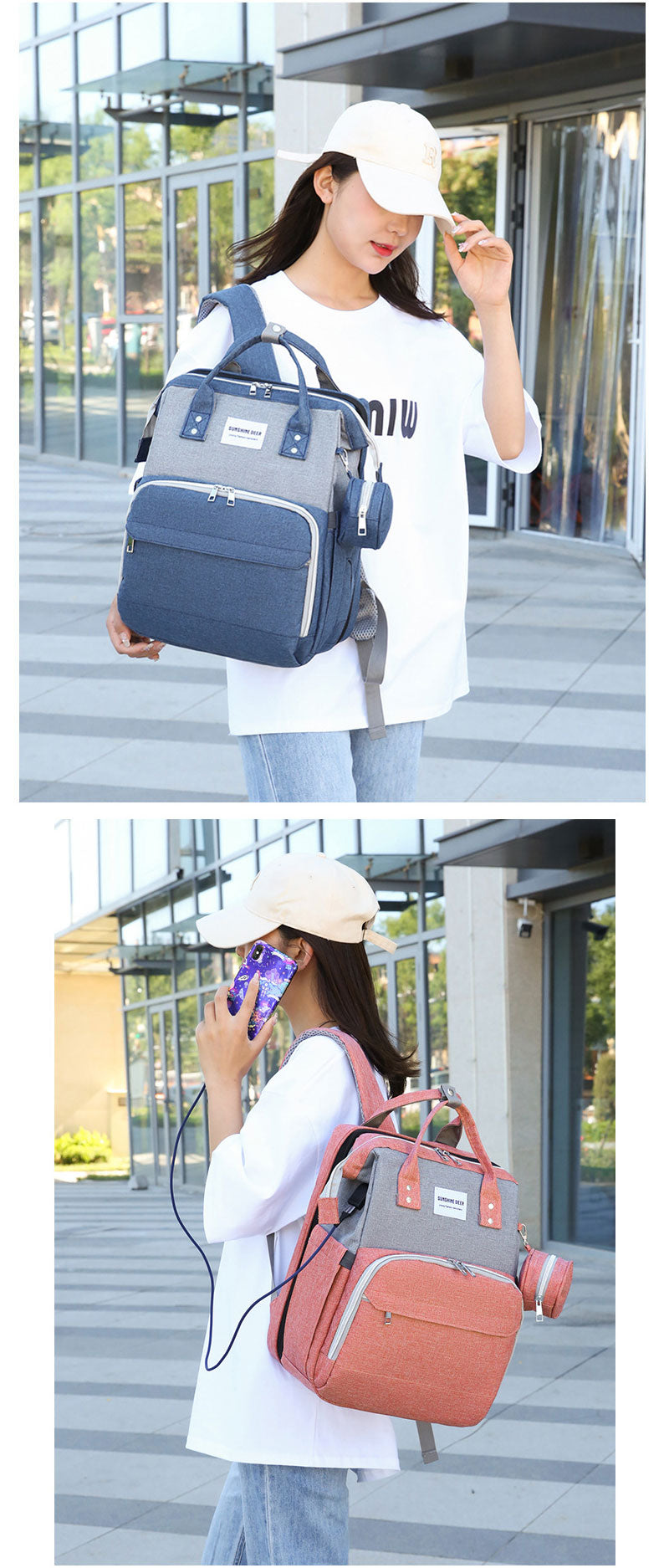 マザーズバッグ リュック ママバッグ  ベビーベッド マザーズリュック  軽量 大容量 ポータブルベビーベッド おむつ交換  蚊帳付き USBポート　ポーチ付きmummy-bag-03