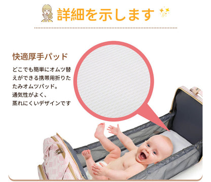 マザーズバッグ 折りたたみ ベビーベッド バッグ 多機能 マザーズバッグリュック 大容量 ママリュック ミニ リュック ママバッグ おむつ交換用 保温 帰省用 哺乳瓶ポケット赤ちゃんリュック クーファン  ベビーインベッド 出産祝い