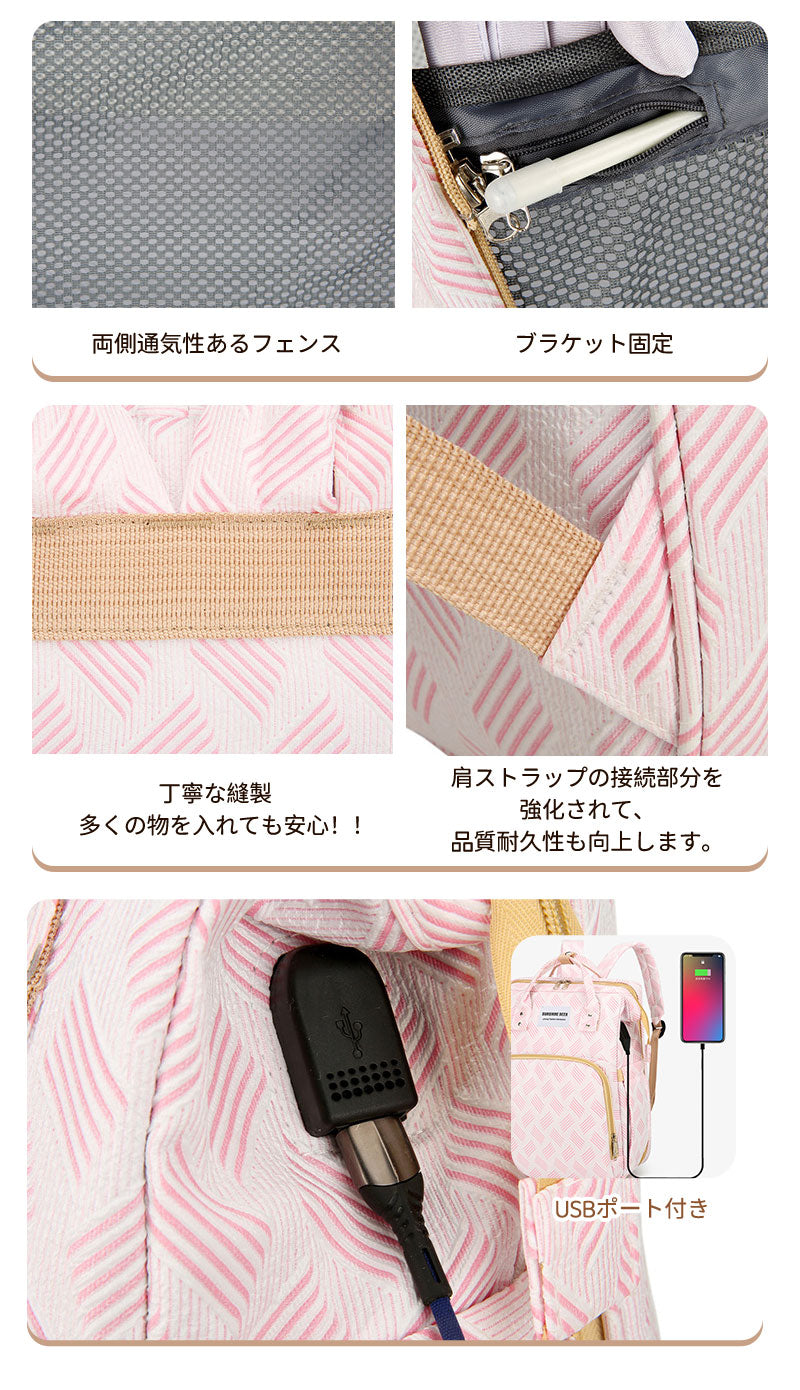 マザーズバッグ リュック ママバッグ  ベビーベッド マザーズリュック  軽量 大容量 ポータブルベビーベッド おむつ交換  蚊帳付き USBポート添い寝 折りmummy-bag-04