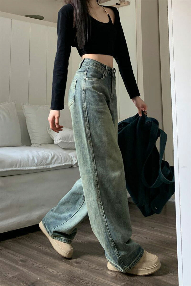【特典あり】ジーンズ レディース ワイドパンツ デニム ハイウエスト  ディストレス キレイ目 ダメージ 小さいサイズ レディース ボトムス  ジーンズ 美脚 大きいサイズ 韓国 デニムパンツ 美脚 ジーパン ワイドデニム 体型カバー