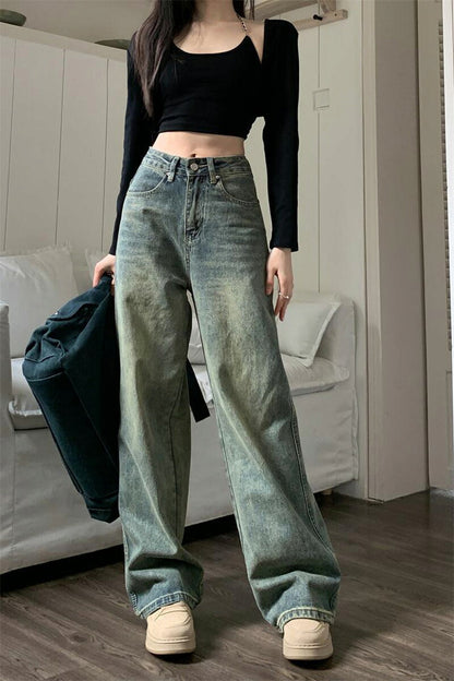 【特典あり】ジーンズ レディース ワイドパンツ デニム ハイウエスト  ディストレス キレイ目 ダメージ 小さいサイズ レディース ボトムス  ジーンズ 美脚 大きいサイズ 韓国 デニムパンツ 美脚 ジーパン ワイドデニム 体型カバー