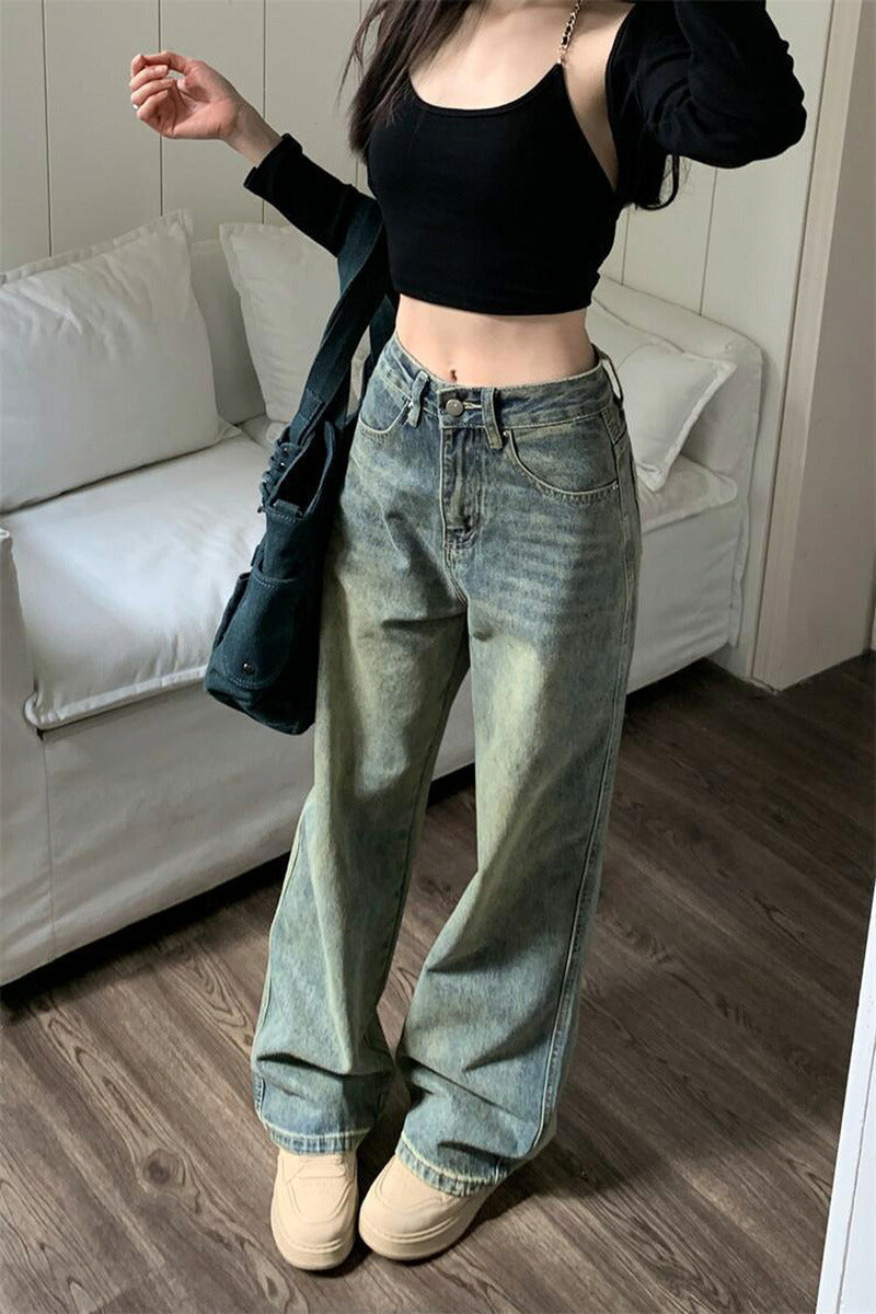 【特典あり】ジーンズ レディース ワイドパンツ デニム ハイウエスト  ディストレス キレイ目 ダメージ 小さいサイズ レディース ボトムス  ジーンズ 美脚 大きいサイズ 韓国 デニムパンツ 美脚 ジーパン ワイドデニム 体型カバー