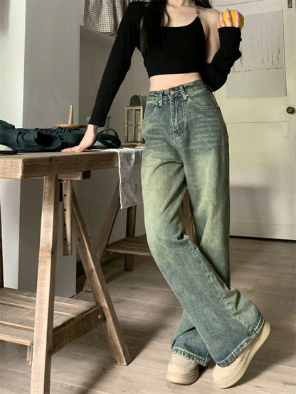 【特典あり】ジーンズ レディース ワイドパンツ デニム ハイウエスト  ディストレス キレイ目 ダメージ 小さいサイズ レディース ボトムス  ジーンズ 美脚 大きいサイズ 韓国 デニムパンツ 美脚 ジーパン ワイドデニム 体型カバー