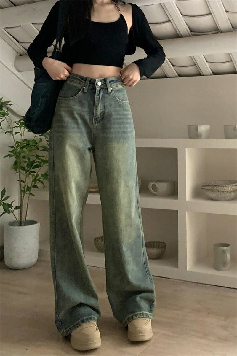 【特典あり】ジーンズ レディース ワイドパンツ デニム ハイウエスト  ディストレス キレイ目 ダメージ 小さいサイズ レディース ボトムス  ジーンズ 美脚 大きいサイズ 韓国 デニムパンツ 美脚 ジーパン ワイドデニム 体型カバー
