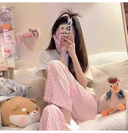 ギンガムチェック ルームウェア レディース 部屋着 パジャマ ショートパンツ ゆったり リラックス 可愛い 春 夏 秋 薄手 綿 ボトムス 寝巻き ポケット ウエストゴム ウエスト調節 ガーゼ 裏面 さらさら チェック ひも おうち時間