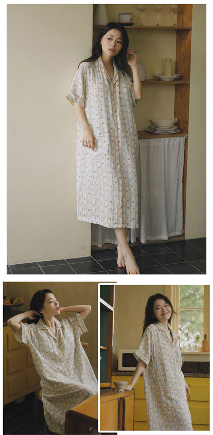 ルームウェア 妊婦 パジャマ 授乳 出産 産後 授乳服 ママ マタニティパジャマ 春 秋 入院 入院準備 ポケット ワンピース 前開き シンプル ボーダー 授乳対応 マタニティウェア かわいい 妊婦服 授乳口付き ダブルガーゼ