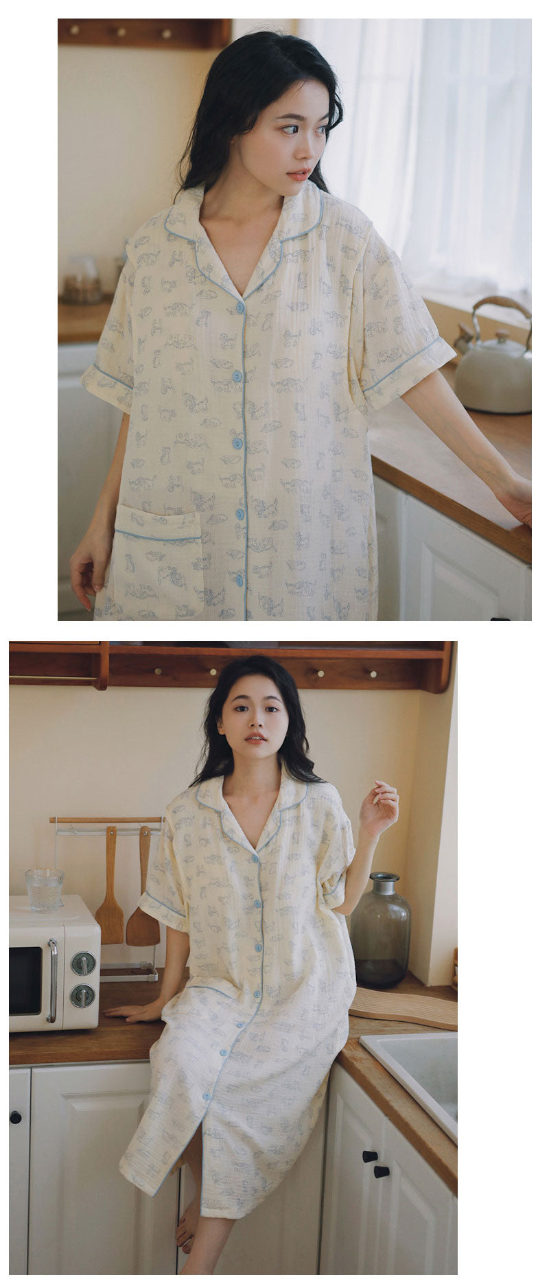 ルームウェア 妊婦 パジャマ 授乳 出産 産後 授乳服 ママ マタニティパジャマ 春 秋 入院 入院準備 ポケット ワンピース 前開き シンプル ボーダー 授乳pajama-005