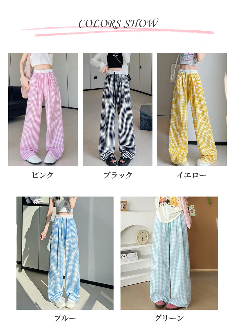 ワイドパンツ レディース チェック 涼感ワイドパンツ 夏 涼しい 涼感 冷感 速乾 パンツ ボトムス ゆったり ガウチョパンツ タック入り タック ワイド 大きいサイズ 低身長 高身長 ポケット付き 定番コーデ
