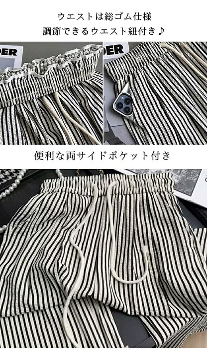 ワイドパンツ レディース 夏 ストライプパンツ ロング丈 パンツ ゆったり ワイドルーズ ズボン 大きいサイズ 薄手 レディースパンツ 涼しい カジュアルパンツ きれいめ 着痩せ ワイドパンツ 可愛い 森ガール お洒落 はぐラブ