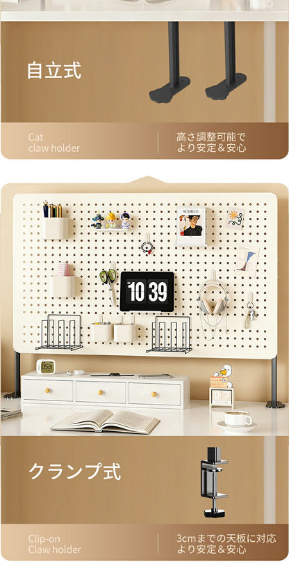 有孔ボード マグネット パンチングボード 壁面収納 ディスプレイ 自立式/クランプ式 卓上ボード 金属 デスクボード パーテーション 棚 工具収納 見せる収納 ドンドン装飾ボード DIY キッチン用 洗面所 キッチン 寝室 書斎 オフィス