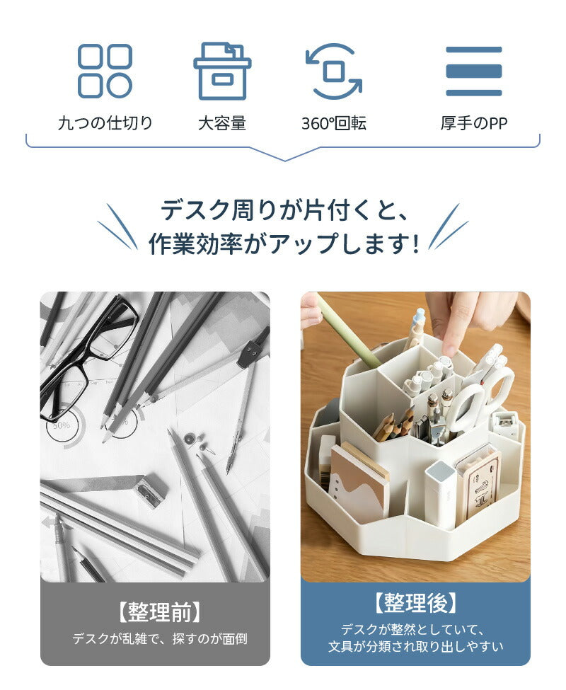 ペン立て 回転 360度 ペンスタンド ペンホルダー ペン入れ ペンケース 卓上収納ボックス デスク収納 小物 仕切り付き 多機能 大容量 文房具 化粧品 便利penholder-001