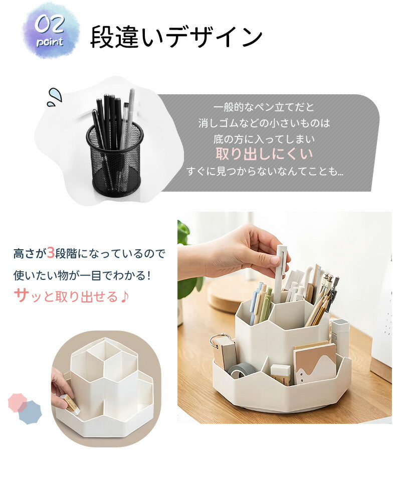 ペン立て 回転 360度 ペンスタンド ペンホルダー ペン入れ ペンケース 卓上収納ボックス デスク収納 小物 仕切り付き 多機能 大容量 文房具 化粧品 便利penholder-001