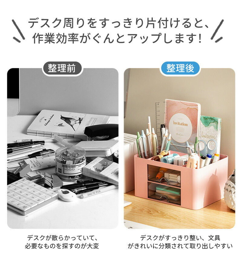 ペン立て 卓上収納ボックス  ペンスタンド ペンホルダー ペン入れ 卓上収納 デスク収納 大容量 小物 文房具 ボックス 収納 卓上 オフィス デスク デスクオーガナイザー 便利 小物入れ 引き出し 事務用品整理 整頓 収納ボックス  メイクボックス